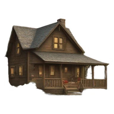 Rustic lake house in the style of an oil painting sticker
