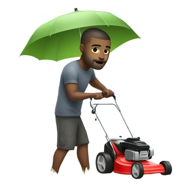 A muscular white man with tattoos cutting grass with a lawn mower with umbrella sticker