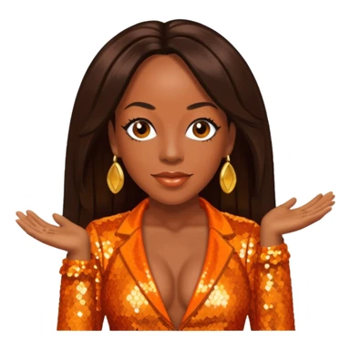 Tichina Arnold with long dark brown hair, orange sequin outfit sticker