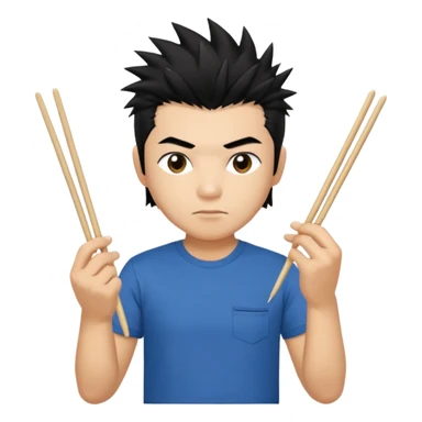 Make it a vietnamese male with spiky black hair holding only ONE pair of chopsticks, t-shirt sticker