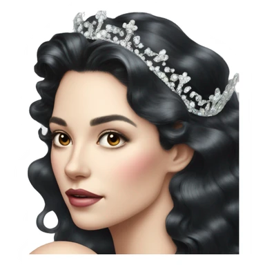 Regal pretty woman photograph defined cheekbones crown vintage with very long iridescent black and silver hair wavy black hair pearl crown iridescent sticker