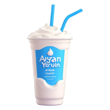 A small carton of Turkish yogurt drink (ayran) with a straw, white and blue packaging sticker