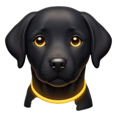 Cinematic Black Labrador Emoji, Warm and inviting, Playful and friendly design, rim lighting effect, rich black and deep gray tones, Simplified yet expressive features, highly detailed, glowing with a soft, cool glow, high shine, loyal and loving, stylized with a touch of charm, approachable and heartwarming, blending realism with warmth, soft glowing outline, clean and immaculate design, happy and energetic pose, capturing the essence of a Black Labrador's playful nature in an easily recognizable and captivating form, so lively it feels like it could wag its tail right off the screen! sticker