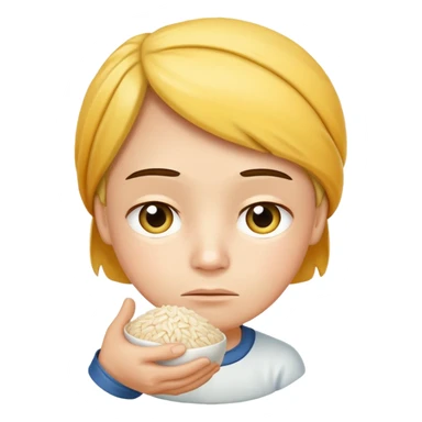 caring yellow face holding rice, gently frowning with worry — as if it wants to take care of you. sticker
