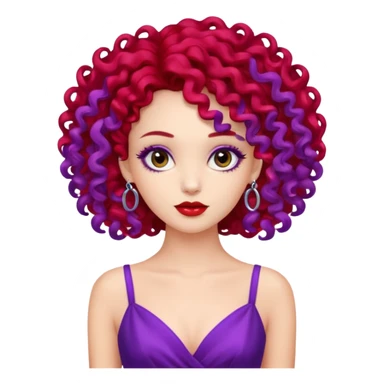 Fashion Model with Purple Curls, red dress sticker