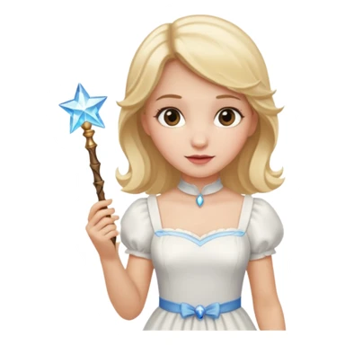 dorothy queen blonde hair, white dress with magic wand sticker