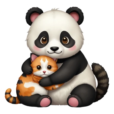 Panda hugging a calico cat sticker