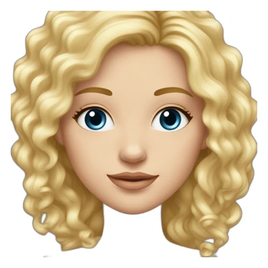 Fille blonde ,cheveux bouclé détaché vers l'arrière long jusque au millieu du dos et volumineux,teint blanc , yeux bleu visage un peu carré sticker