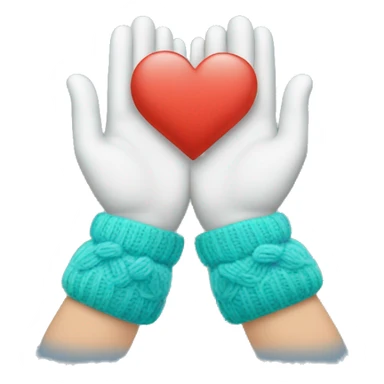 Hands in winter mittens making a heart shape sticker