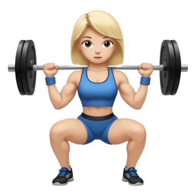Blonde girl with muscles with a barbell ready to squat sticker