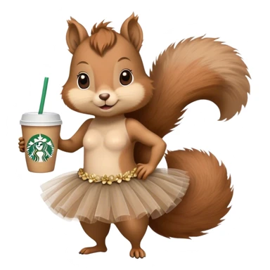 squirrel in a tutu holding a starbucks sticker