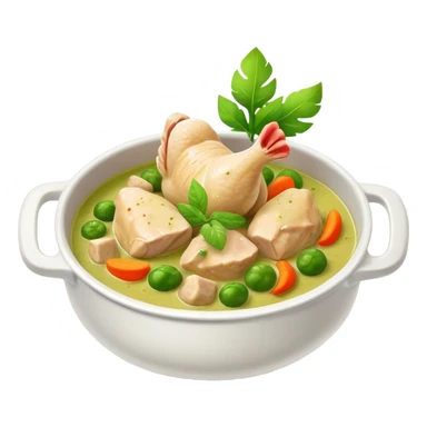 Green Chicken Curry Cinematic Realistic Green Chicken Curry Dish Emoji, depicted as tender chicken chunks simmered in a fragrant green curry sauce with vegetables, rendered with vivid textures and dynamic, vibrant lighting. sticker