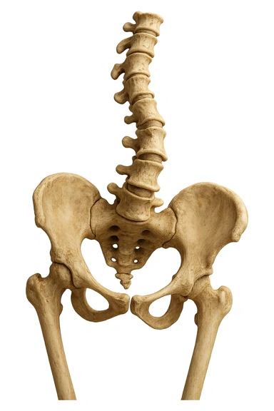 OSSA DI UN BACINO UMANO STORTO CON SPINA DORSALE STORTA, IPERREALISTICO 4K sticker