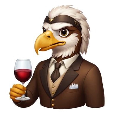 Real picture of an eagle bird drinking wine. Write the word Thirsty Thorpie on the eagles chest  sticker