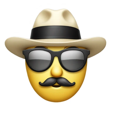 emoji carita con bigote gafas y sombrero voltiao blanco negro sticker