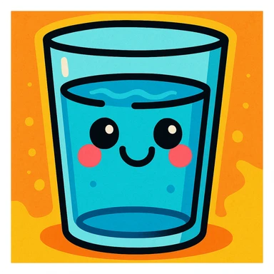 cartoon style glass of water with a smiling face sticker