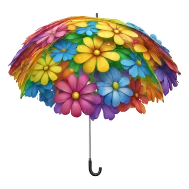 Rainbow umbrella made of flowers with dew drops dripping off and a large handle  sticker