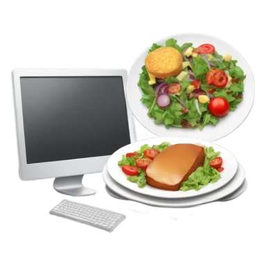 a hot delicious dinner and salad on a plate next to the computer sticker