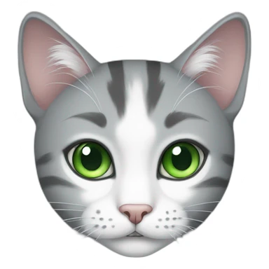a gray and white cat with green eyes sticker