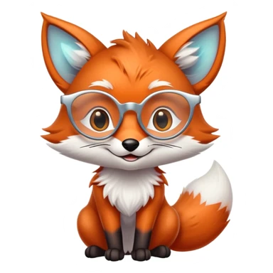 A sly fox with iridescent fur, a glowing tail, a silver star on its forehead, and round glasses, giving a mischievous smirk. 🦊😏 sticker