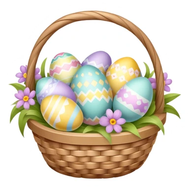 Easter basket filled with decorated eggs and spring flowers sticker