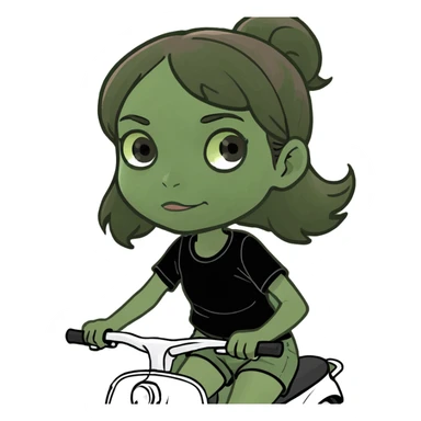 Tan girl with brown hair, riding scooter in black shorts sticker