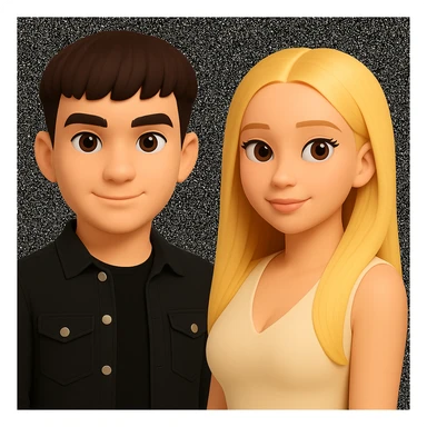 Slightly increase the volume of the upper body of the girl, separate the girl and the boy from each other, and make the skin color the same for both characters. Maintain the cartoonish 3D style in the edit. sticker