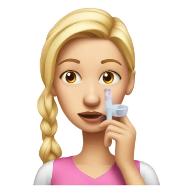 londe woman with fever taking temperature in ear , pink realistic sticker