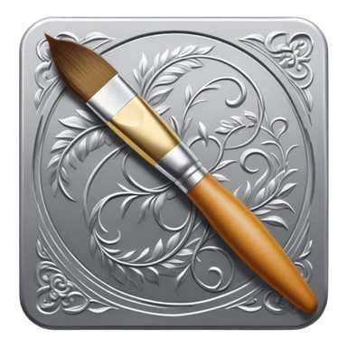 Metal painting icon, detailed hand-painting of a metal surface using a fine brush, visible brush strokes and intricate patterns being applied, no finished artwork, just the painting process, minimalistic style, clean lines, transparent background. sticker