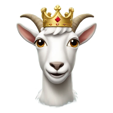 Goat with horns wearing a black sweater and royal crown sticker