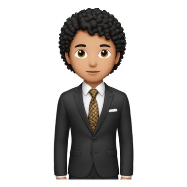 Young man, brown skin, black curly hair, tailored trousers, suit jacket, and tie, portrait

 sticker