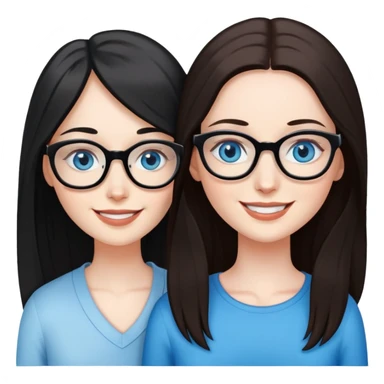 White skin long black haired woman with blue eyes and a white skin long brown haired woman with blue eyes and glasses in love sticker