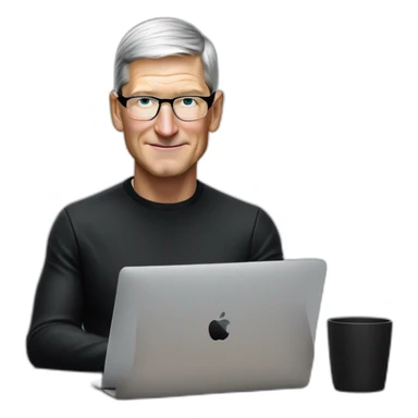 tim cook with macbook pro on desk all black sticker