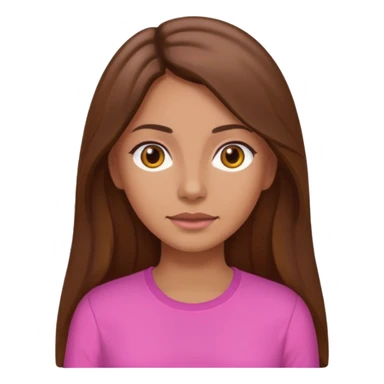 A tan woman with long brown hair and brown eyes with a pink shirt and her hair is in a middle part sticker