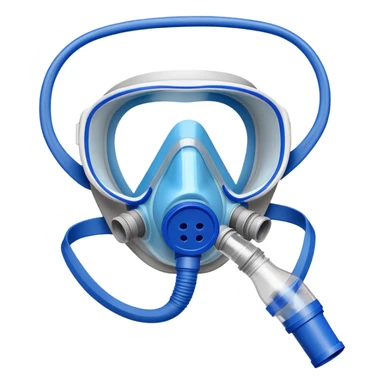 Close-up of blue VO2 max testing mask with breathing tubes and valves, no person wearing it sticker