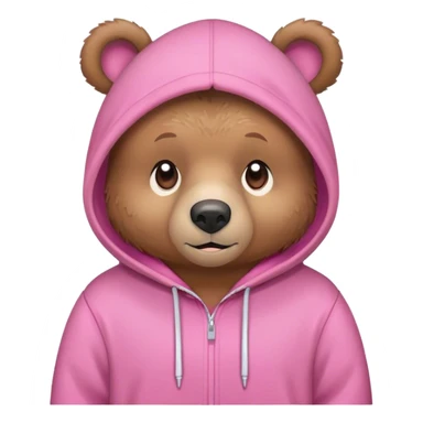 Make a cute bear wearing a pink bear hoodie sticker