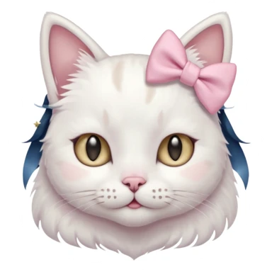 A cat with a little pastel pinkbow and a starclip on their ear sticker