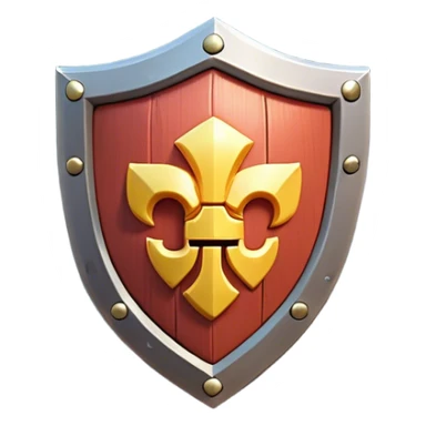 Clash of Clans aesthetic: Cinematic Playful 3D Isometric Shield Emoji, rendered in a 3D vector-style similar to standard emojis with minimal shading and bold, simplified shapes. A compact, distinct form with signature details, softly glowing with a fantasy RPG magic charm. Simplified yet unmistakably iconic, highly detailed and consistent, glowing with a soft radiance and high shine. Stylized with a touch of heroic grandeur and a soft glowing outline, capturing the essence of a beloved gaming relic with a friendly, playful manner! sticker