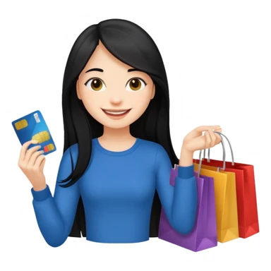 Girl with long black hair holding shopping bags and credit card sticker