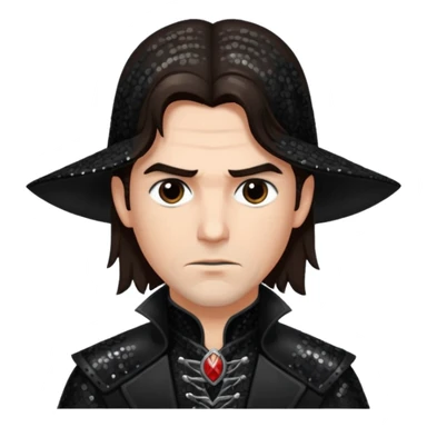 Gabriel Van Helsing from Van Helsing with long dark brown hair, black sequin outfit sticker