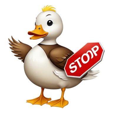 duck with a stop sign sticker