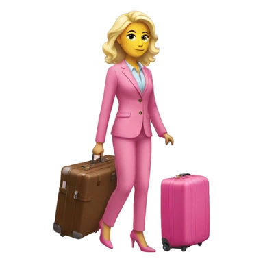 blonde woman with pink suit case sticker