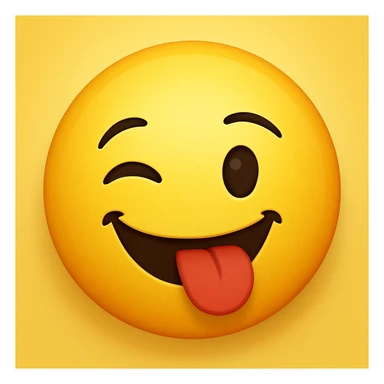 yellow emoji face, winking, playful sticker