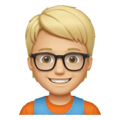 portrait of boy, wearing a tank top, square glasses, grinning face, blond hair sticker