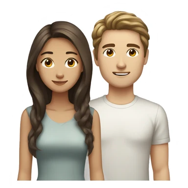 brown haired asian girl with straight hair and brown haired white guy with wavy hair sticker