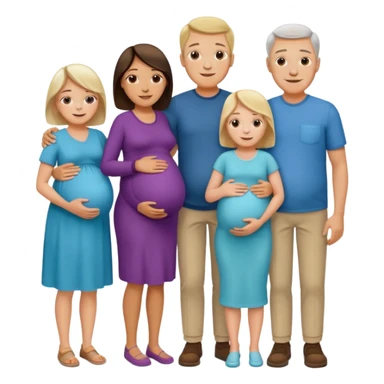 I want a couple with a wife that’s pregnant and then on the male side standing next to him is his family mom is sick the dad is fine  and his siblings and grandparents are okay smiling. sticker