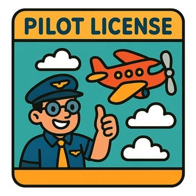 playful pilot license design with cartoon airplane and clouds sticker