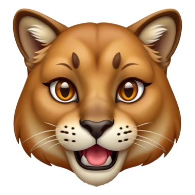 Cinematic Comical Cougar Portrait Emoji, Head tilted dramatically with an exaggeratedly amused expression, featuring a striking tawny Fur with bold dark accents and wide, expressive amber eyes filled with playful disbelief, Simplified yet hilariously expressive features, highly detailed, glowing with a slightly sassy glow, high shine, dramatic yet playful, stylized with an air of cheeky wilderness mischief, bright and endearing, soft glowing outline, capturing the essence of a spirited and over-the-top cougar, so meme-worthy it feels like it could pounce its way into internet fame instantly! sticker