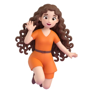 3D cartoon female character with white skin tone, long naturally curly brown hair, playful and expressive, Bitmoji-like style, suitable for emoji faces sticker