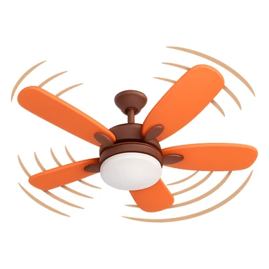 Add motion lines to the ceiling fan to indicate it is spinning, keep the 3D emoji style with no background. Use the general editor style but respect the 3D emoji look. sticker